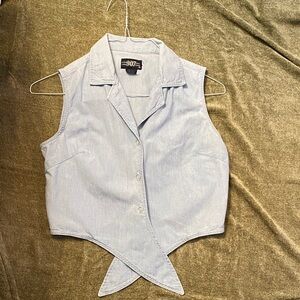 Light Blue Sleeveless Button-Down Shirt